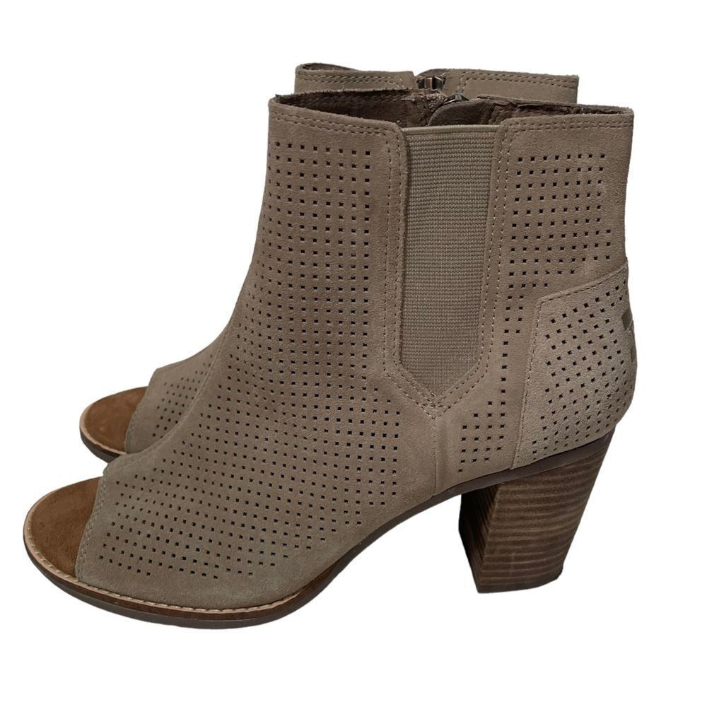 Toms Tan Leather Peep Toe Heeled Booties